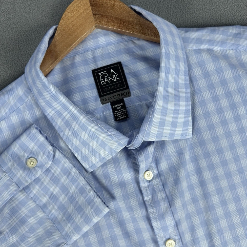 Jos A Bank Shirt Mens 4XLT Blue White Tailored Fit Travel Tech Performance New